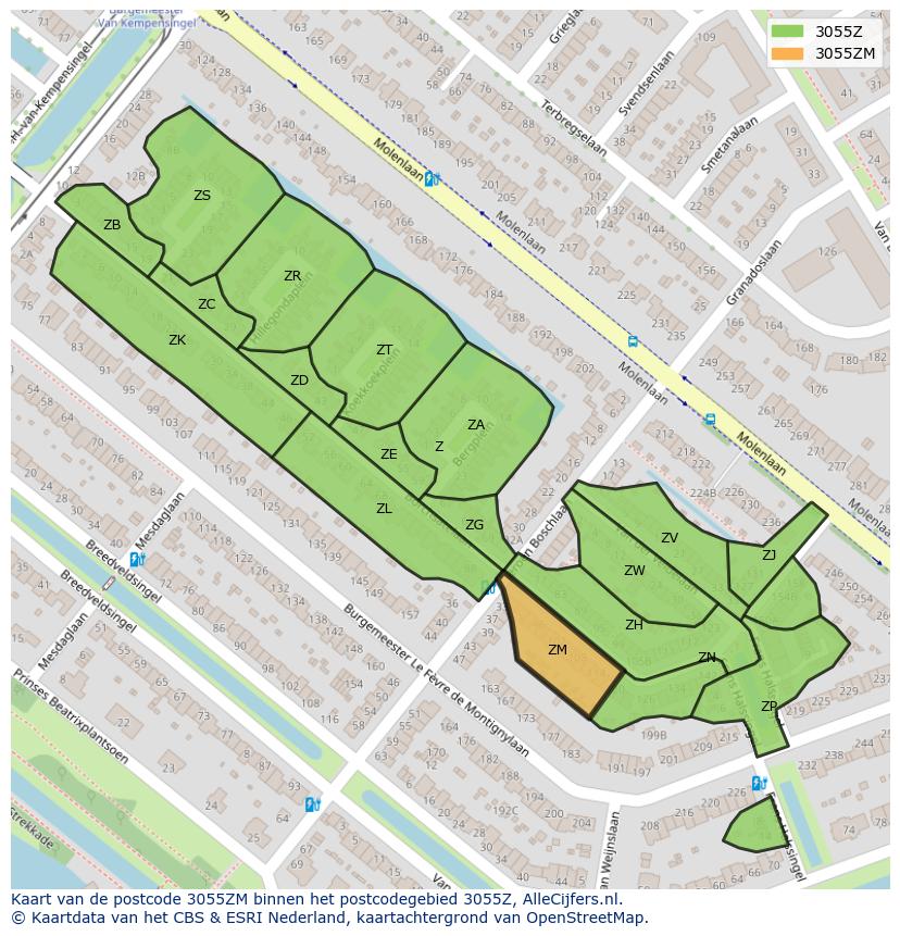 Afbeelding van het postcodegebied 3055 ZM op de kaart.
