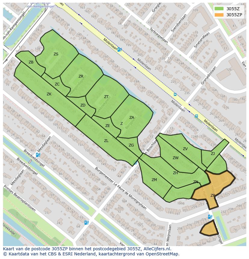 Afbeelding van het postcodegebied 3055 ZP op de kaart.
