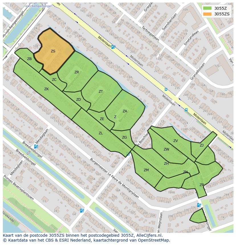 Afbeelding van het postcodegebied 3055 ZS op de kaart.