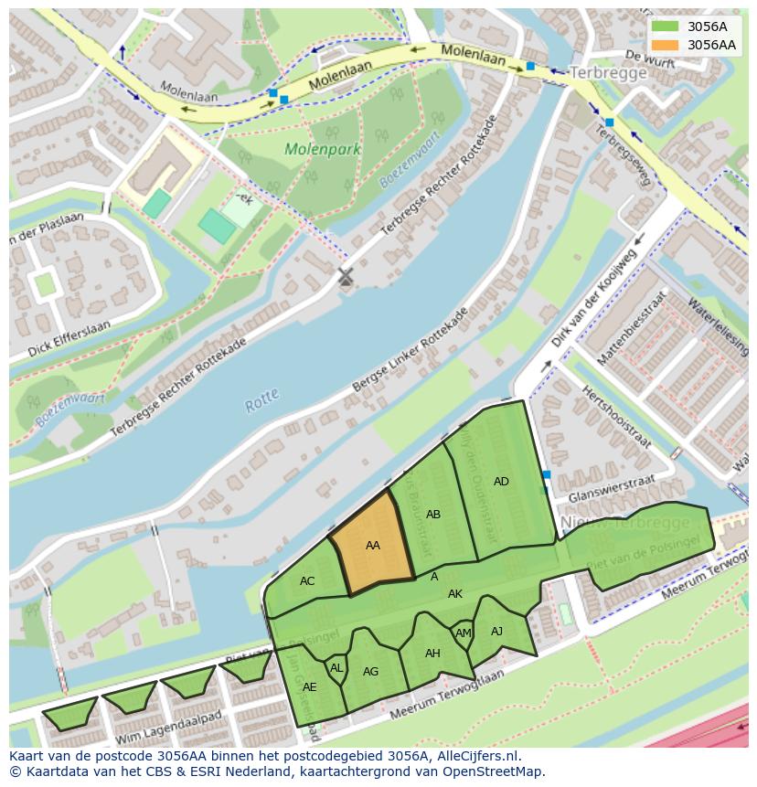 Afbeelding van het postcodegebied 3056 AA op de kaart.