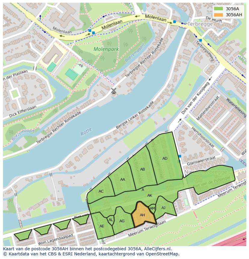 Afbeelding van het postcodegebied 3056 AH op de kaart.