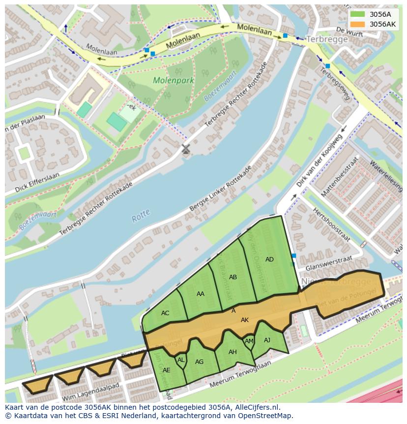 Afbeelding van het postcodegebied 3056 AK op de kaart.