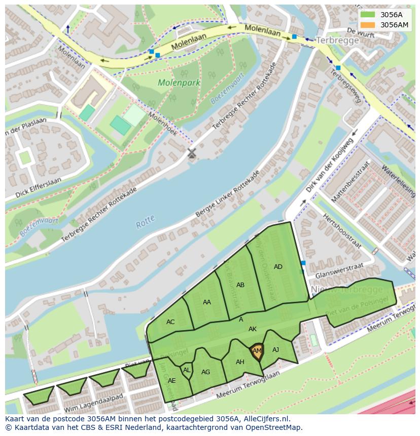 Afbeelding van het postcodegebied 3056 AM op de kaart.