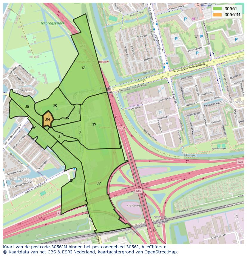 Afbeelding van het postcodegebied 3056 JM op de kaart.