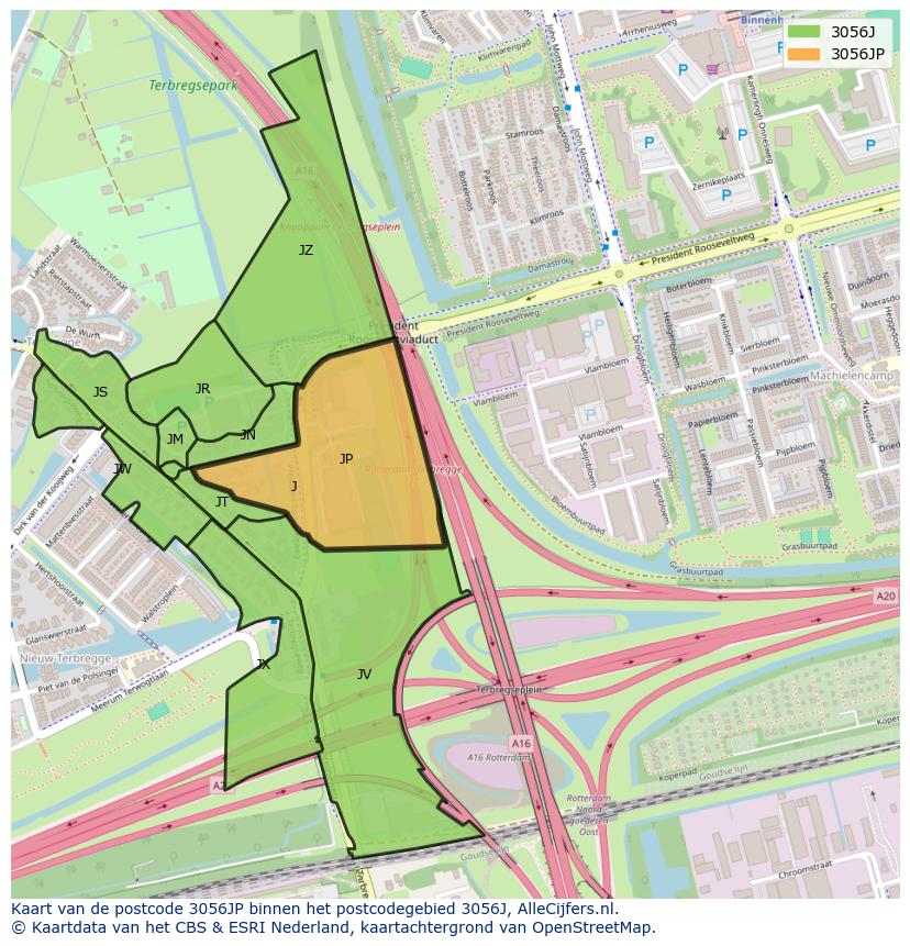 Afbeelding van het postcodegebied 3056 JP op de kaart.