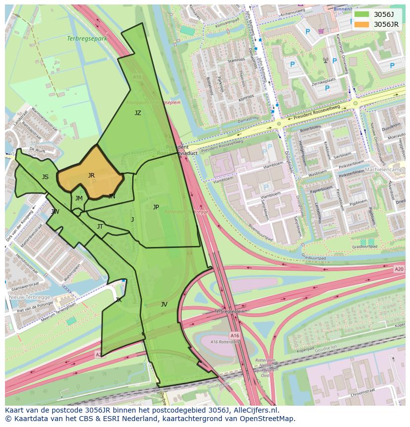 Afbeelding van het postcodegebied 3056 JR op de kaart.