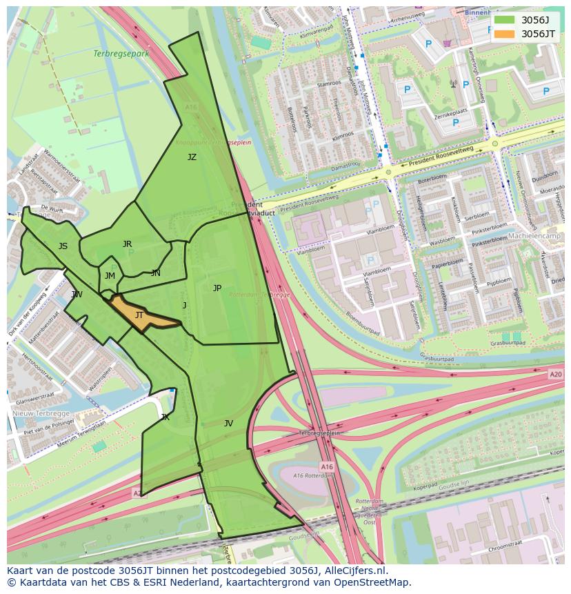 Afbeelding van het postcodegebied 3056 JT op de kaart.