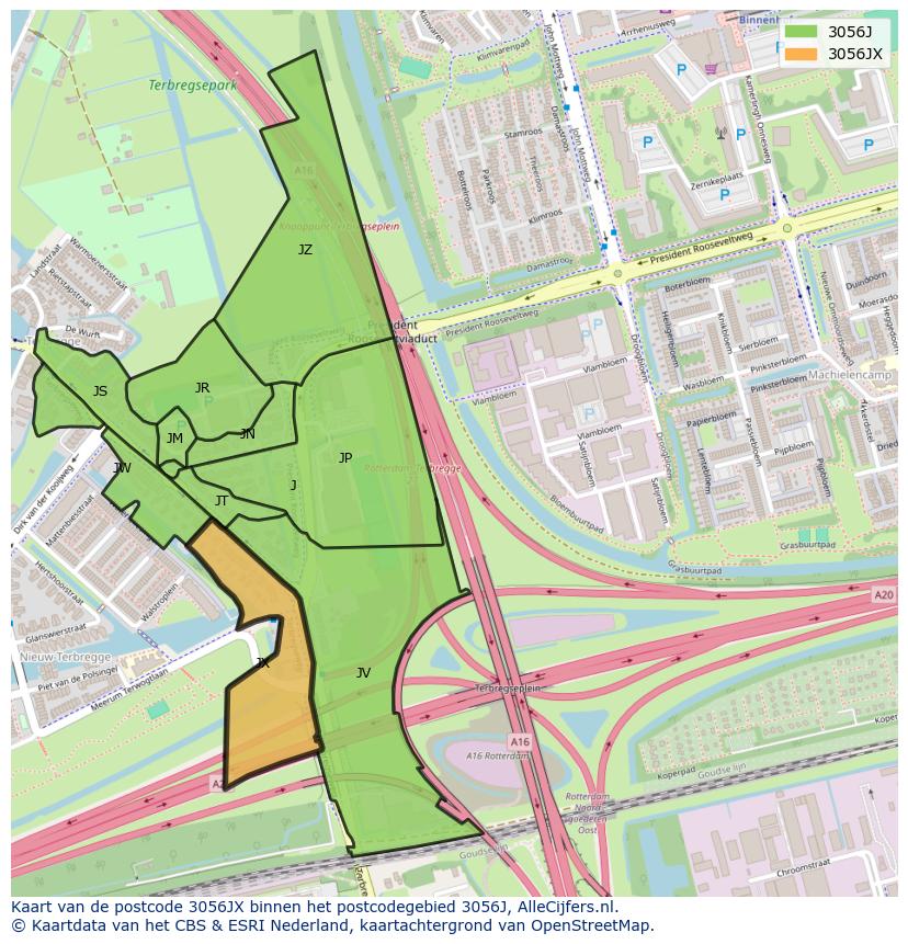 Afbeelding van het postcodegebied 3056 JX op de kaart.
