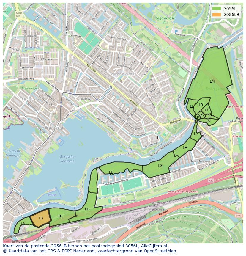 Afbeelding van het postcodegebied 3056 LB op de kaart.
