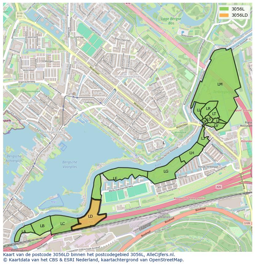Afbeelding van het postcodegebied 3056 LD op de kaart.