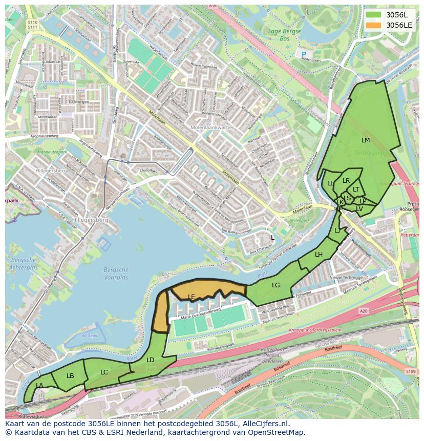 Afbeelding van het postcodegebied 3056 LE op de kaart.