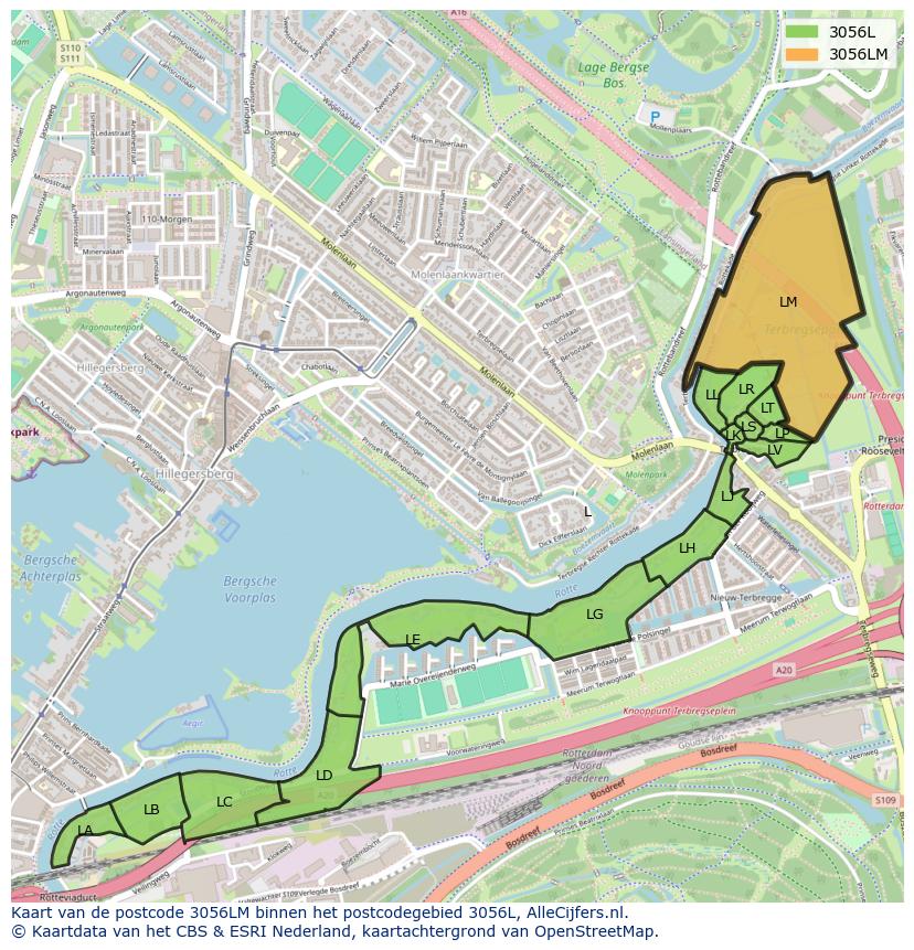 Afbeelding van het postcodegebied 3056 LM op de kaart.