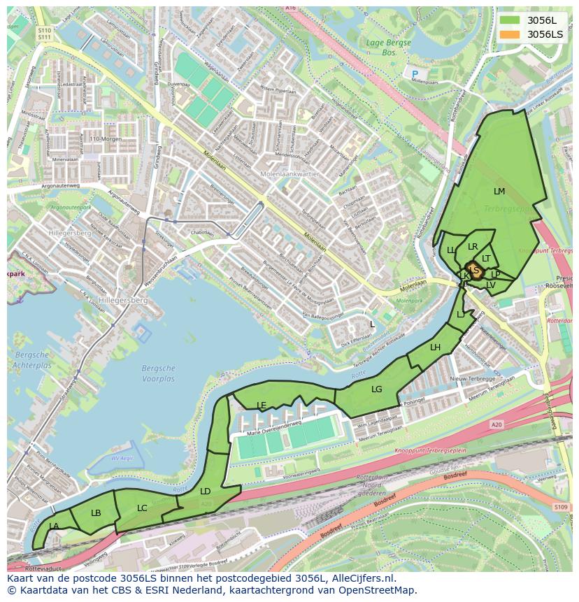 Afbeelding van het postcodegebied 3056 LS op de kaart.