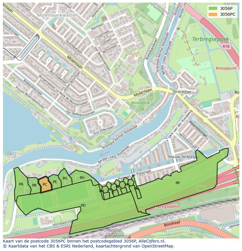 Afbeelding van het postcodegebied 3056 PC op de kaart.