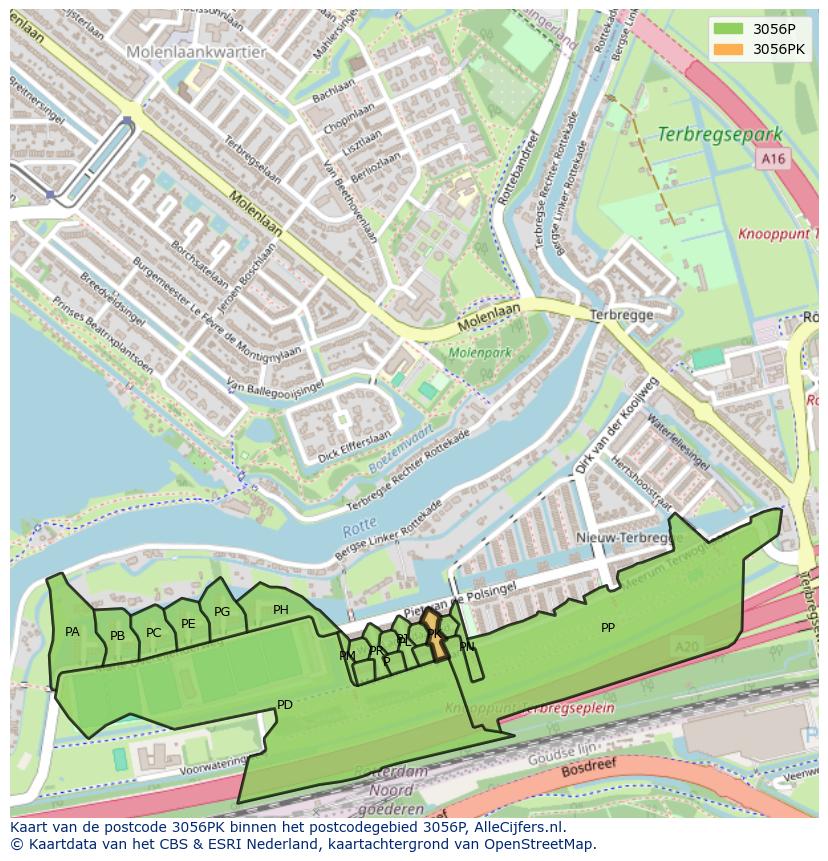 Afbeelding van het postcodegebied 3056 PK op de kaart.