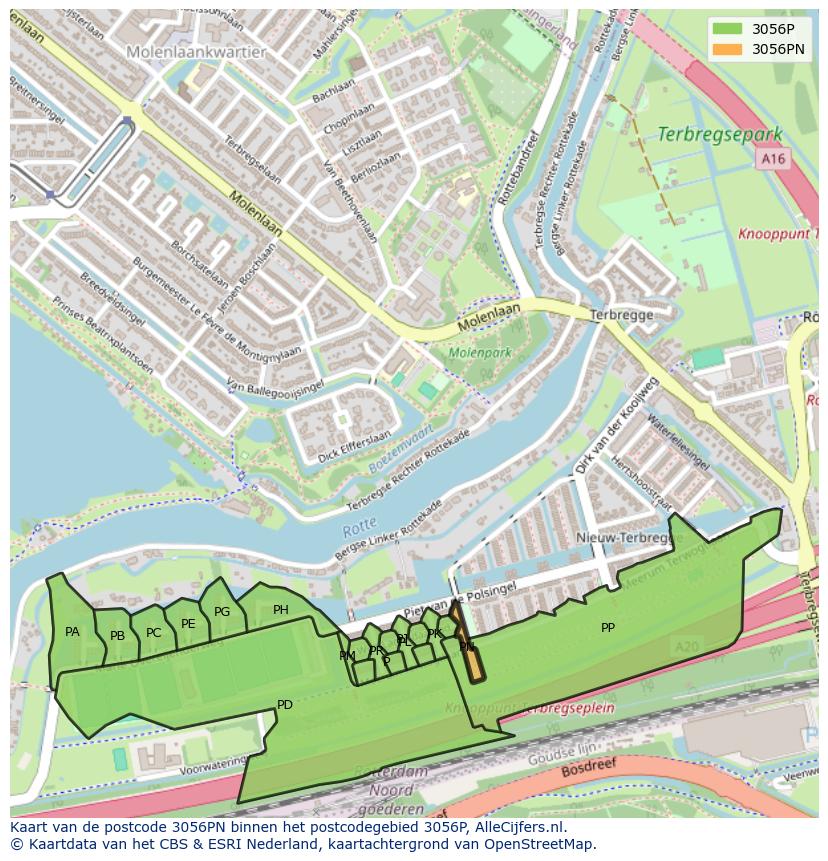 Afbeelding van het postcodegebied 3056 PN op de kaart.