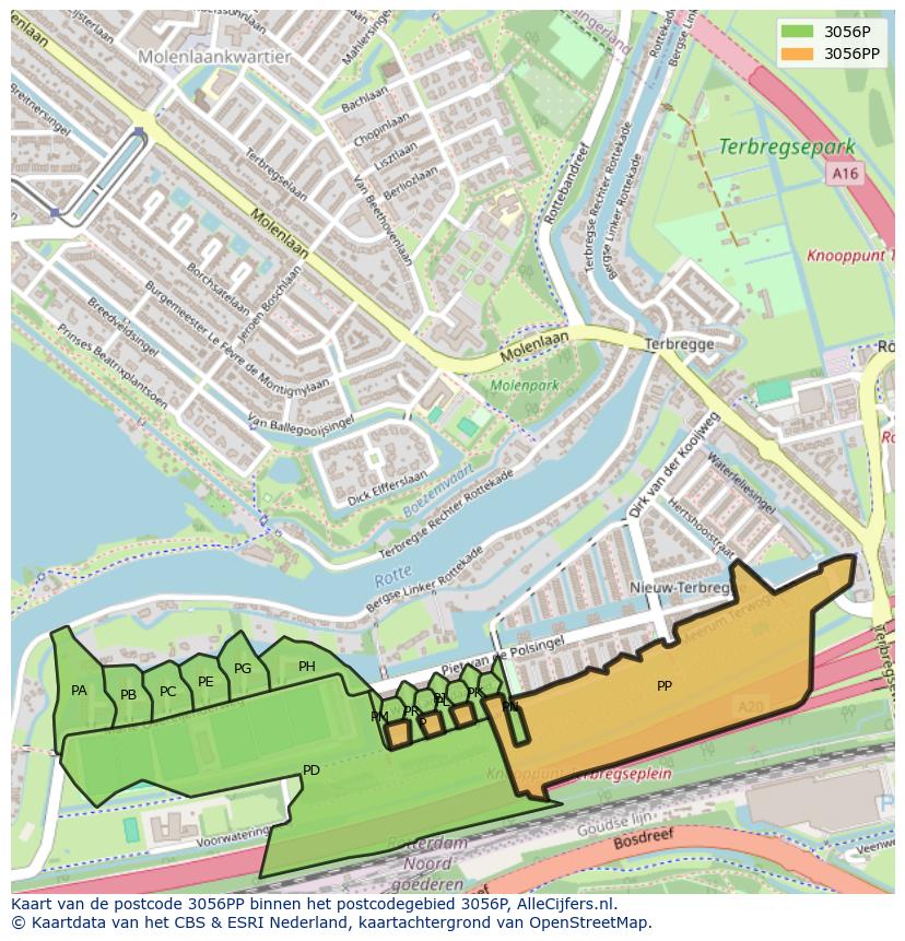 Afbeelding van het postcodegebied 3056 PP op de kaart.