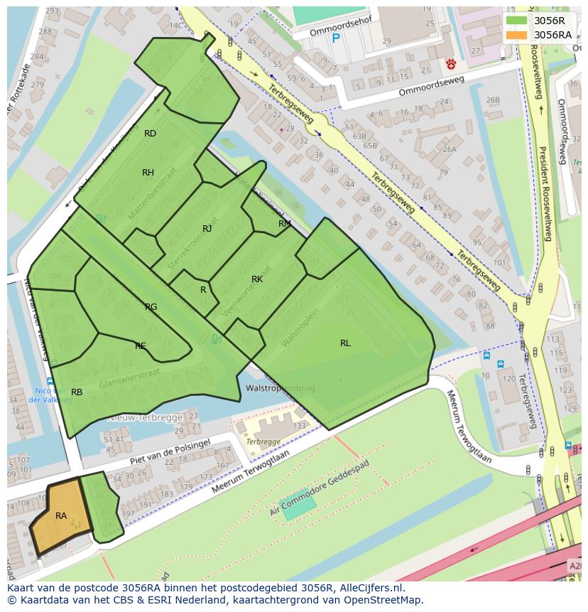 Afbeelding van het postcodegebied 3056 RA op de kaart.