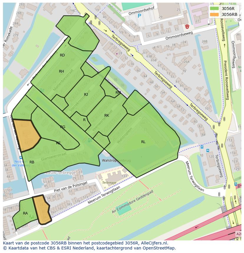 Afbeelding van het postcodegebied 3056 RB op de kaart.