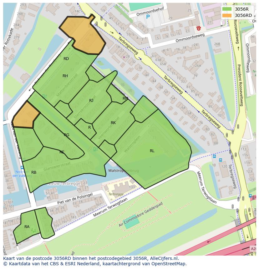 Afbeelding van het postcodegebied 3056 RD op de kaart.
