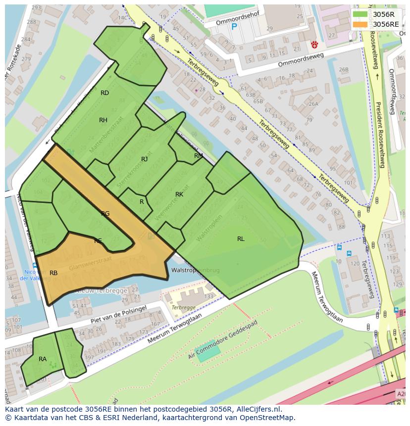 Afbeelding van het postcodegebied 3056 RE op de kaart.
