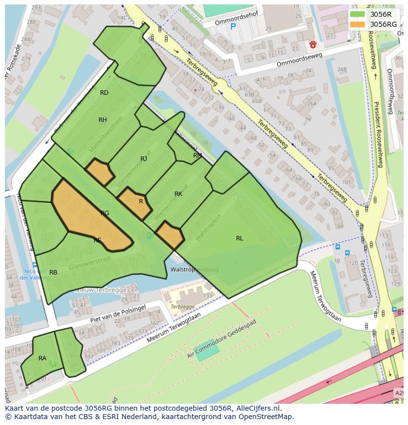 Afbeelding van het postcodegebied 3056 RG op de kaart.