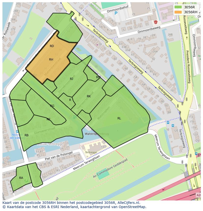 Afbeelding van het postcodegebied 3056 RH op de kaart.