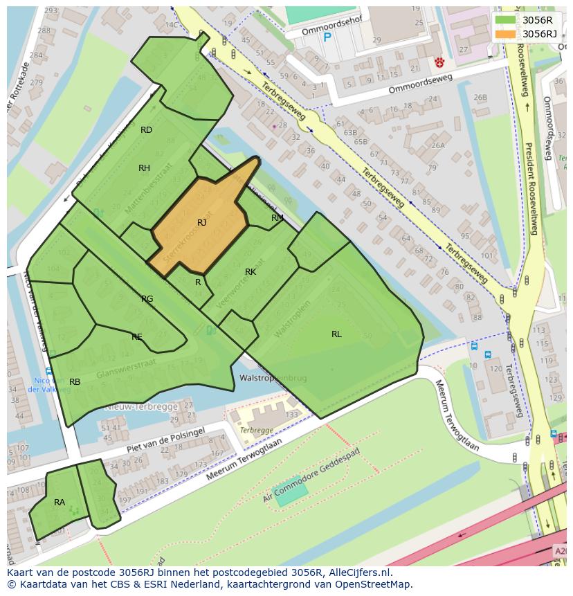 Afbeelding van het postcodegebied 3056 RJ op de kaart.