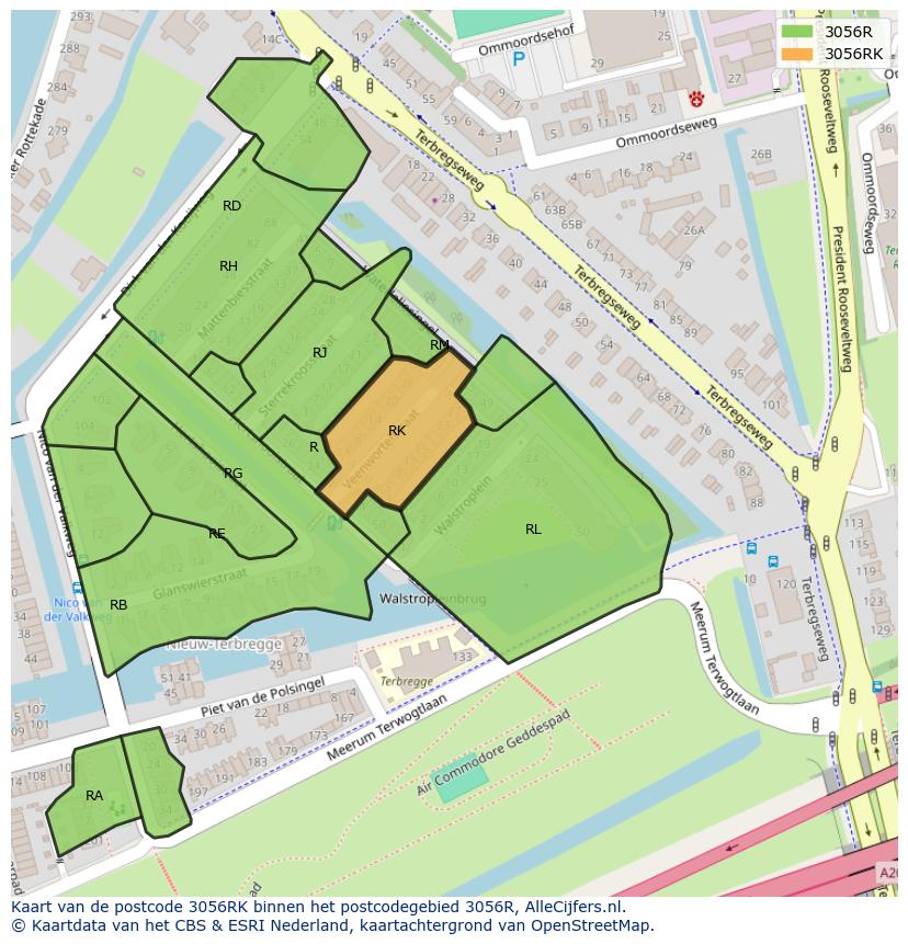 Afbeelding van het postcodegebied 3056 RK op de kaart.