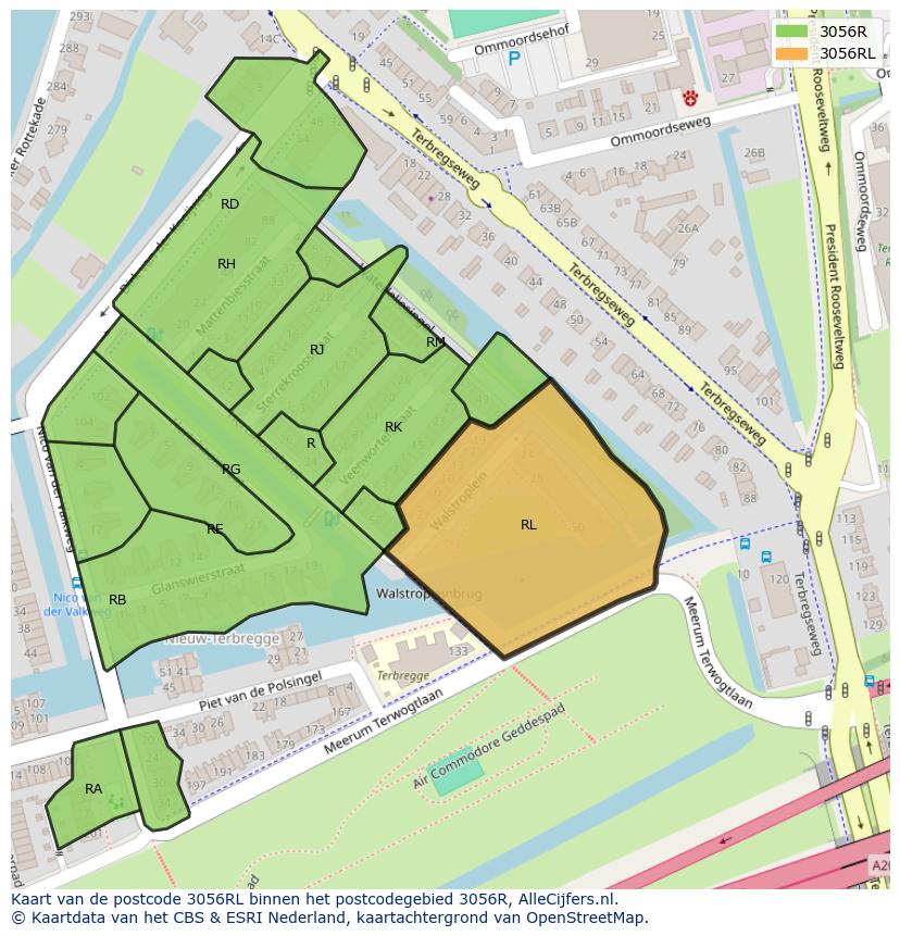 Afbeelding van het postcodegebied 3056 RL op de kaart.