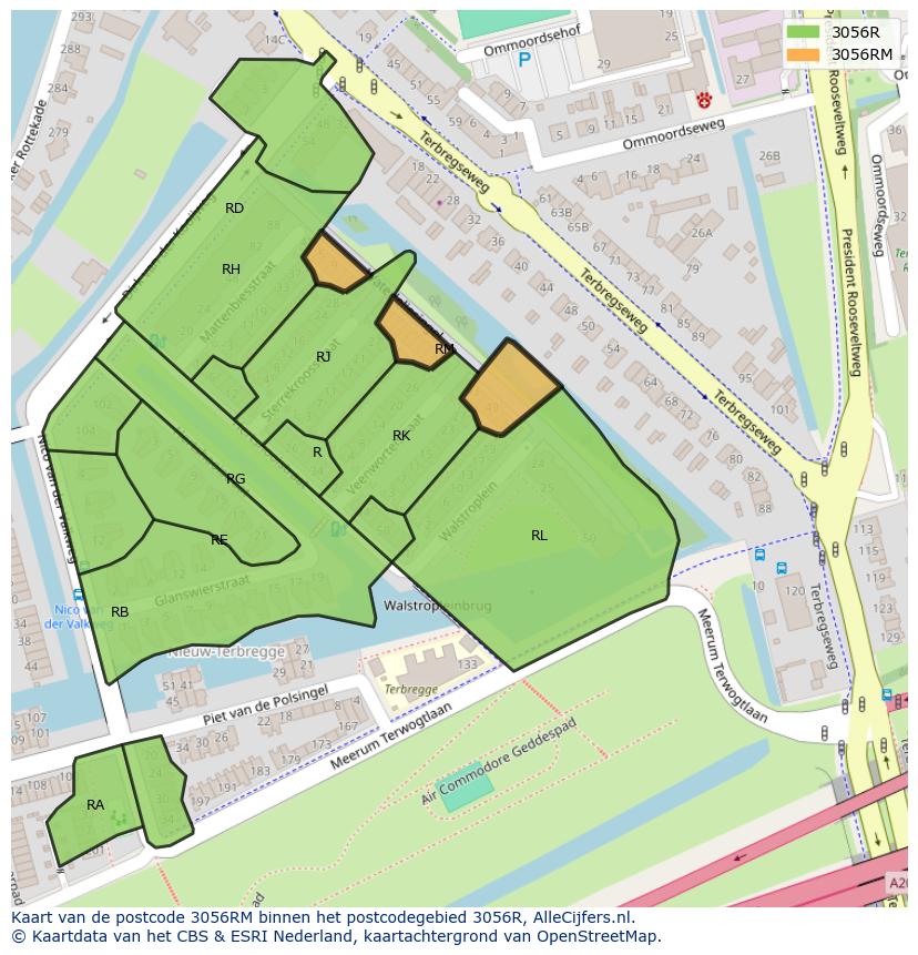 Afbeelding van het postcodegebied 3056 RM op de kaart.