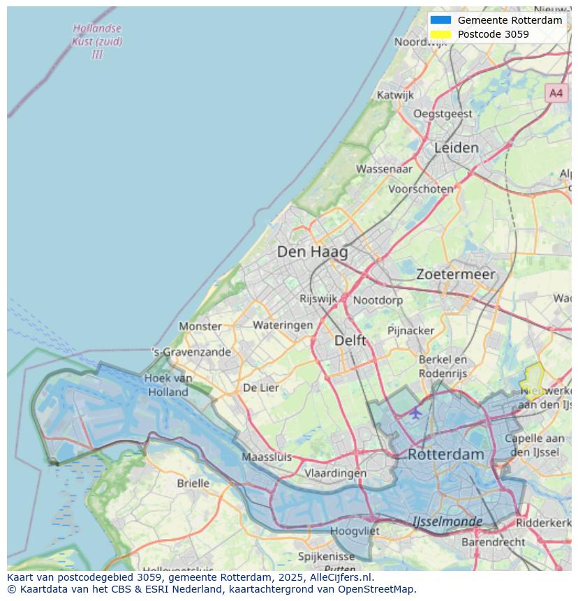 Afbeelding van het postcodegebied 3059 op de kaart.