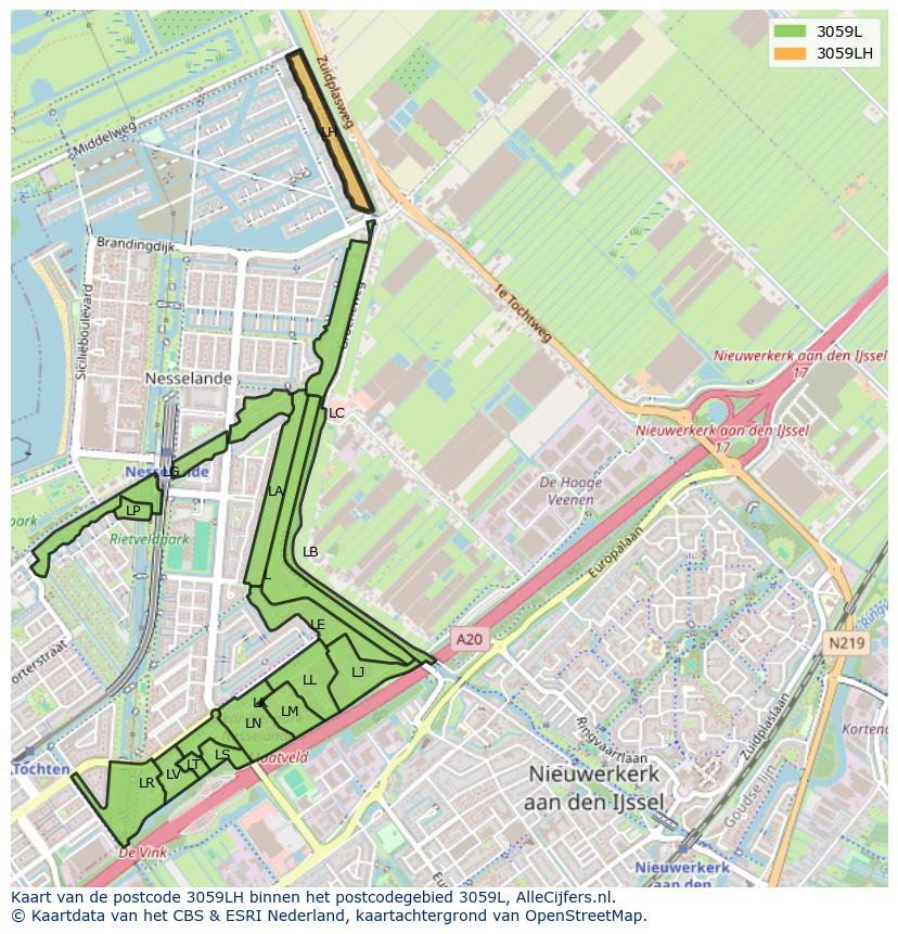 Afbeelding van het postcodegebied 3059 LH op de kaart.