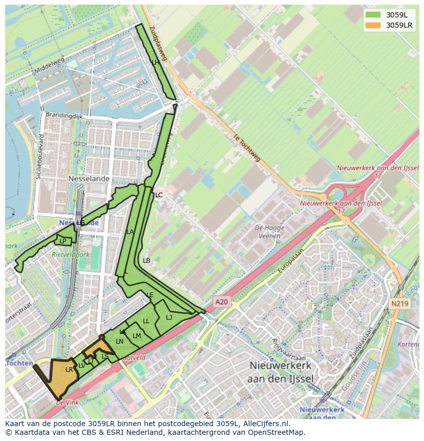 Afbeelding van het postcodegebied 3059 LR op de kaart.