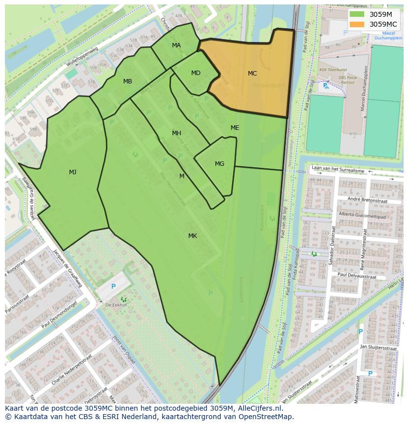 Afbeelding van het postcodegebied 3059 MC op de kaart.