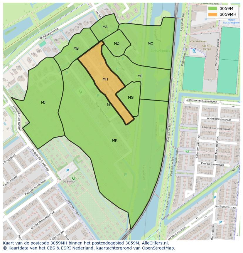 Afbeelding van het postcodegebied 3059 MH op de kaart.