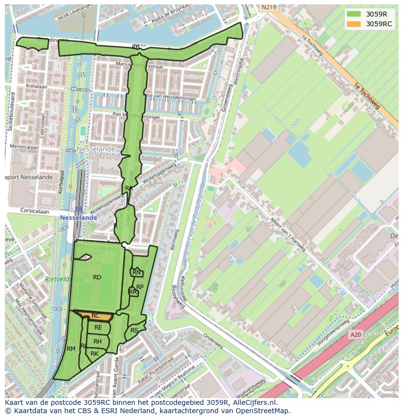 Afbeelding van het postcodegebied 3059 RC op de kaart.
