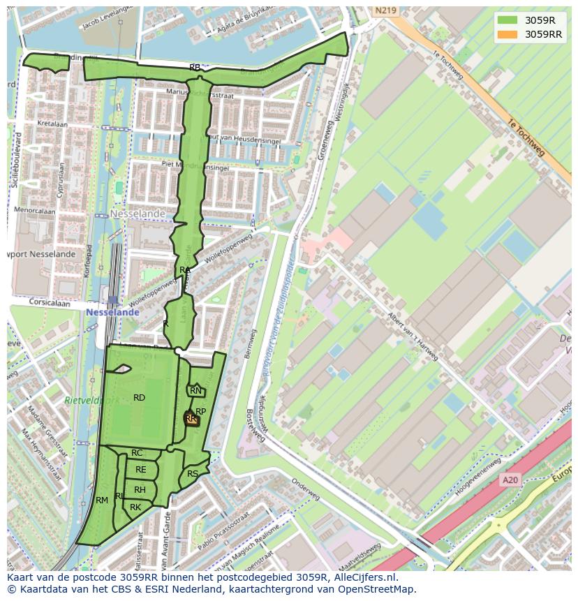 Afbeelding van het postcodegebied 3059 RR op de kaart.