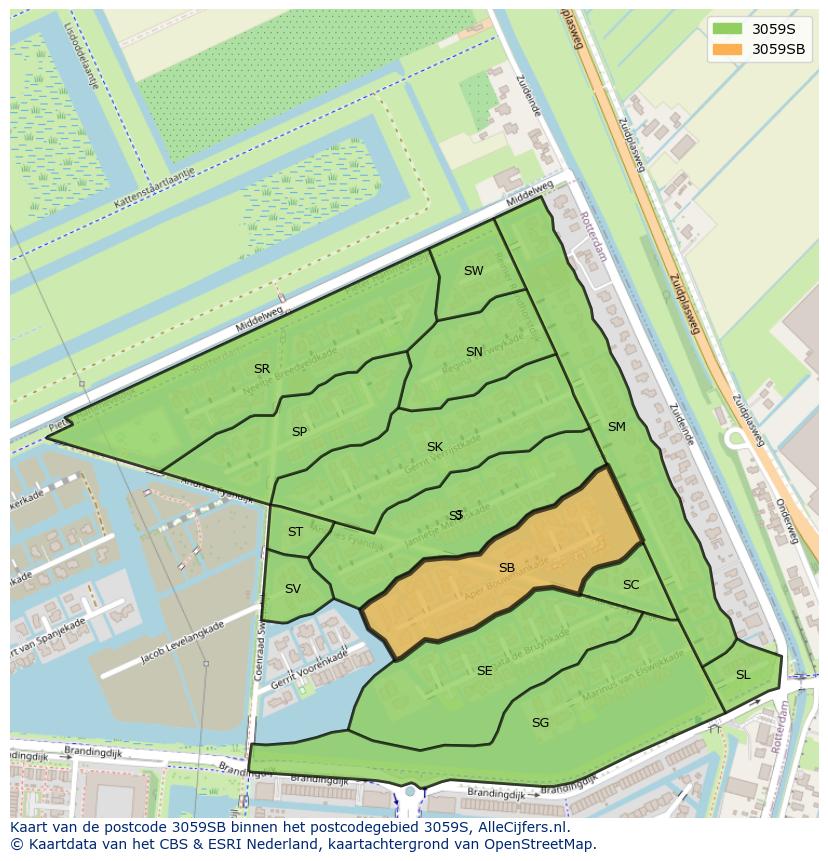 Afbeelding van het postcodegebied 3059 SB op de kaart.