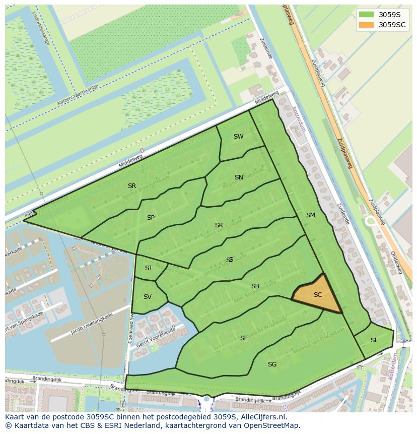 Afbeelding van het postcodegebied 3059 SC op de kaart.