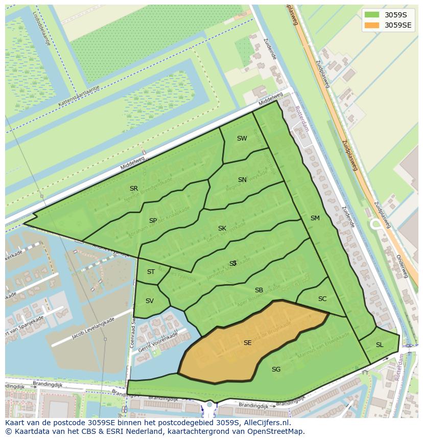 Afbeelding van het postcodegebied 3059 SE op de kaart.