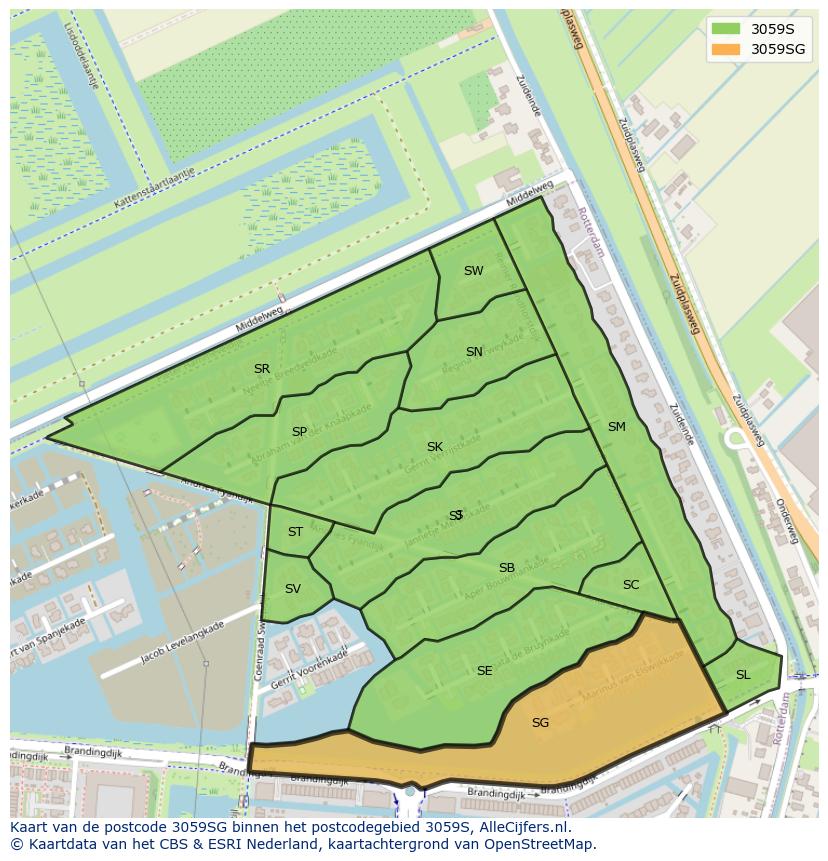 Afbeelding van het postcodegebied 3059 SG op de kaart.