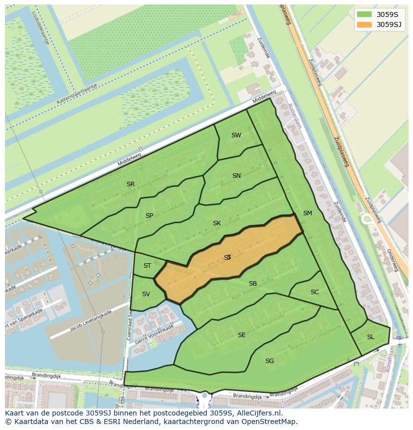 Afbeelding van het postcodegebied 3059 SJ op de kaart.