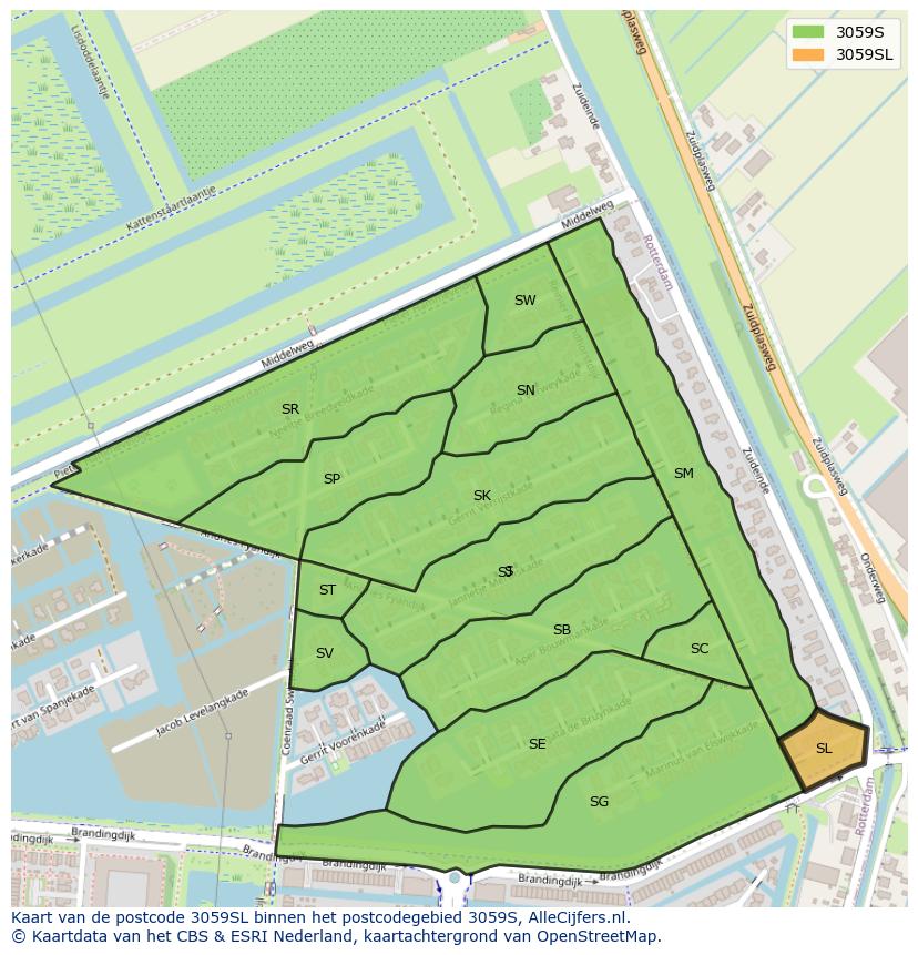 Afbeelding van het postcodegebied 3059 SL op de kaart.