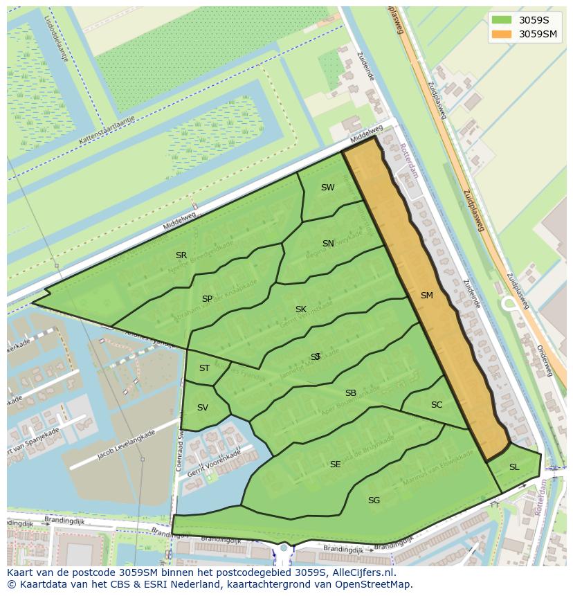 Afbeelding van het postcodegebied 3059 SM op de kaart.