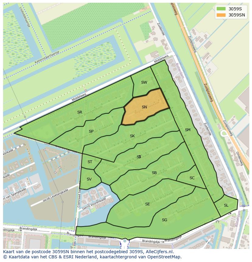 Afbeelding van het postcodegebied 3059 SN op de kaart.