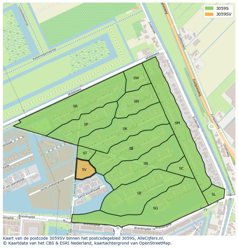 Afbeelding van het postcodegebied 3059 SV op de kaart.