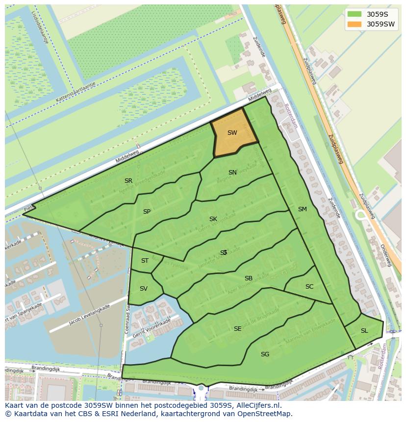 Afbeelding van het postcodegebied 3059 SW op de kaart.