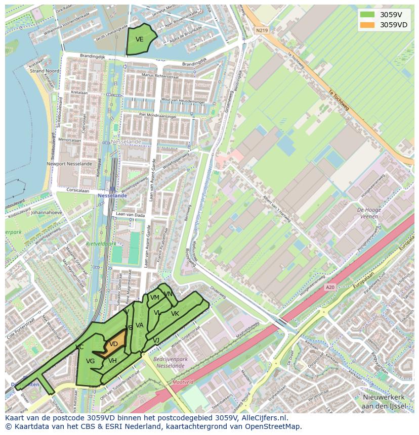 Afbeelding van het postcodegebied 3059 VD op de kaart.