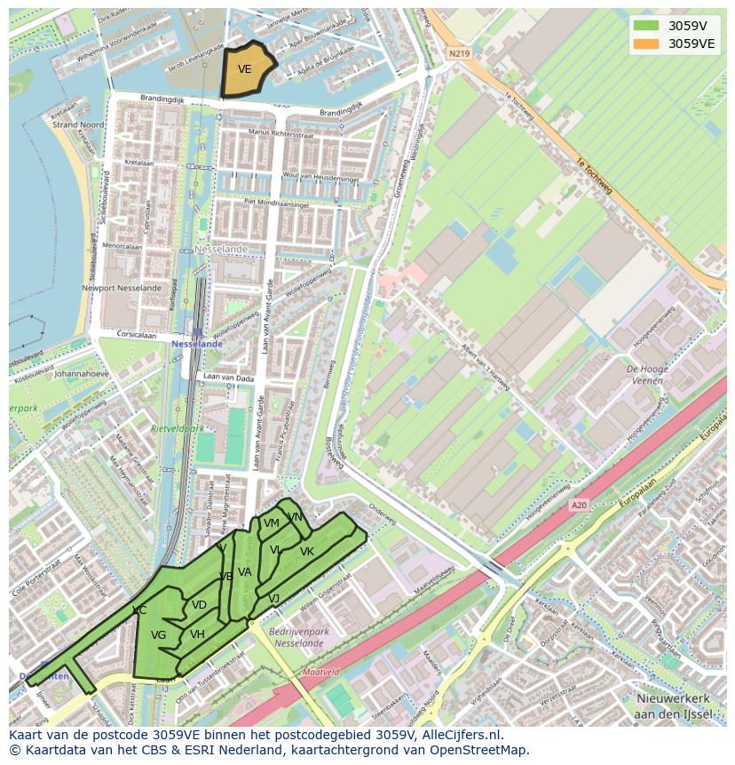 Afbeelding van het postcodegebied 3059 VE op de kaart.